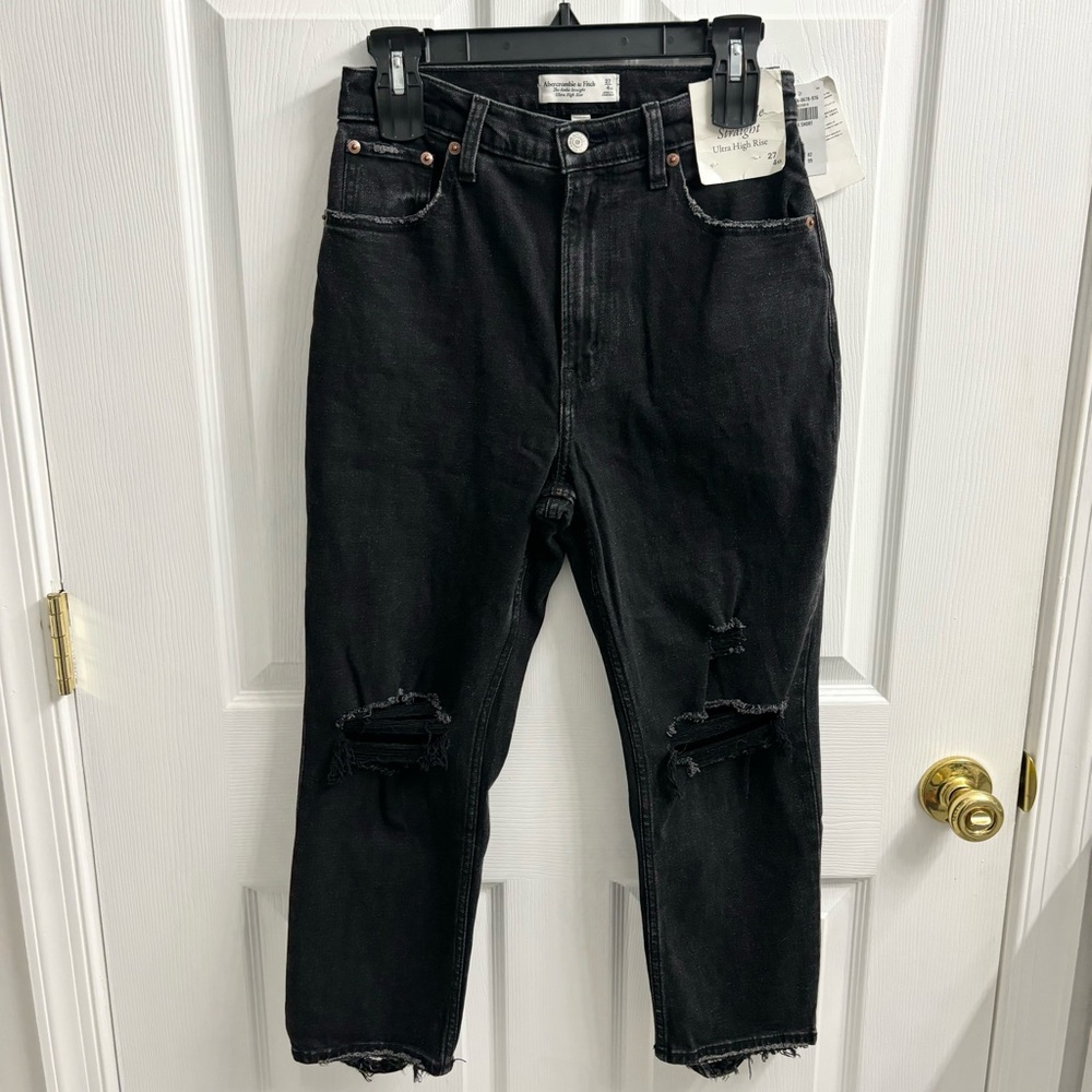 Abercrombie & Fitch Jeans Curve Love Ankle Straight High Rise Black 27 Short